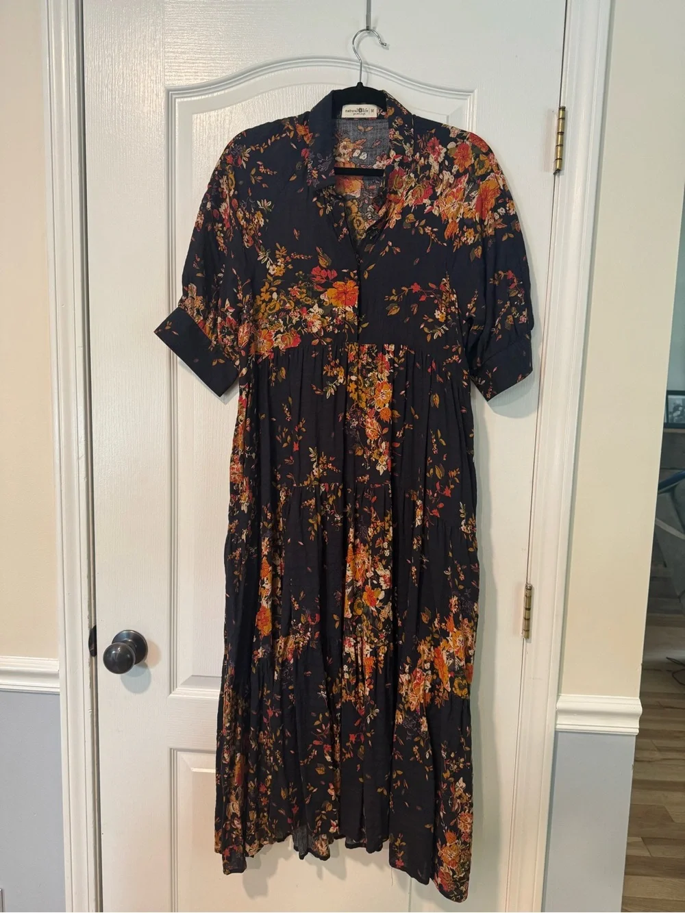NATURAL LIFE Navy Maxi Dress with Orange, red and Yellow Floral Print - Picture 1 of 6